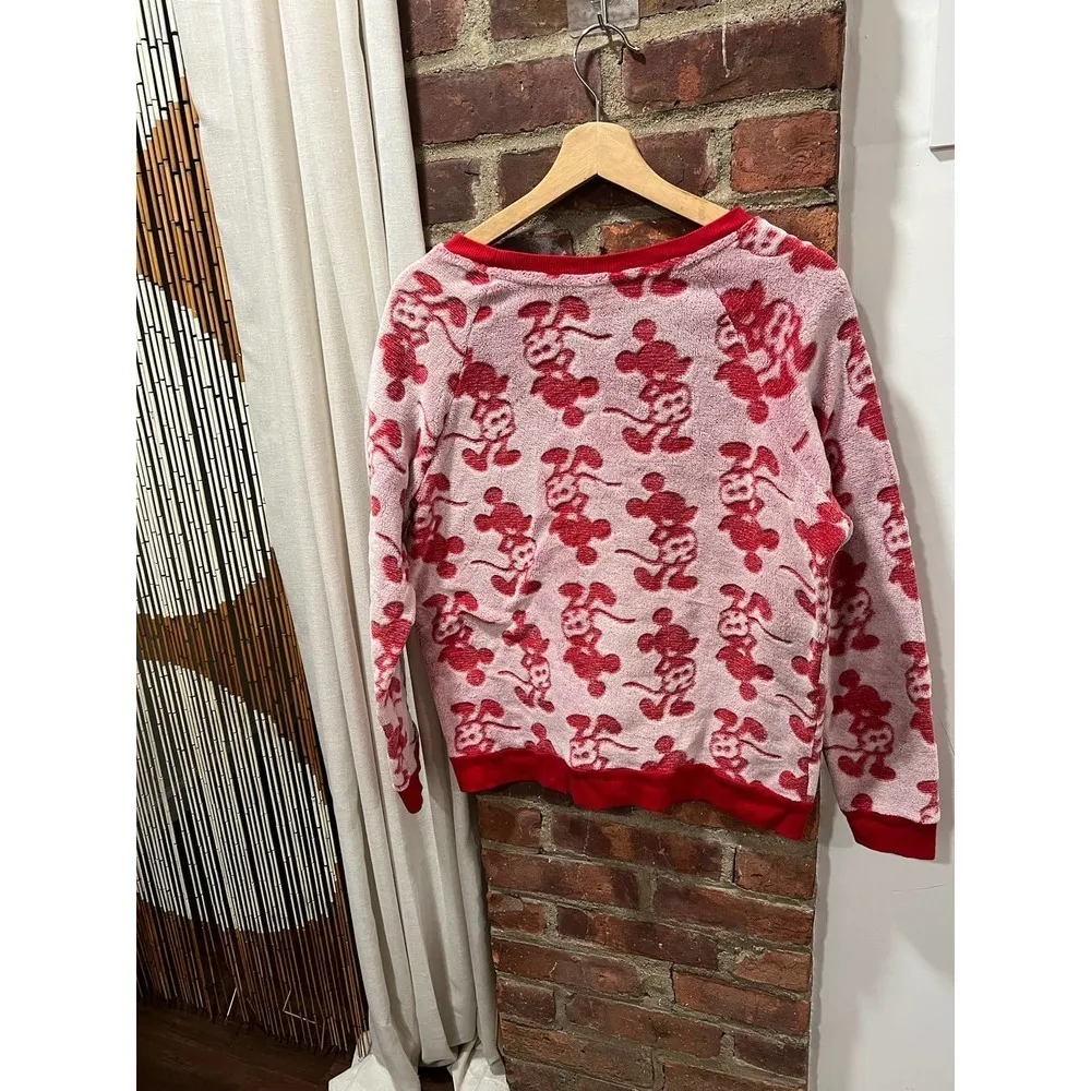 Disney Mickey Mouse Woman Fleece Sweatshirt Red Long Sleeve Crew Neck Small - Image 4