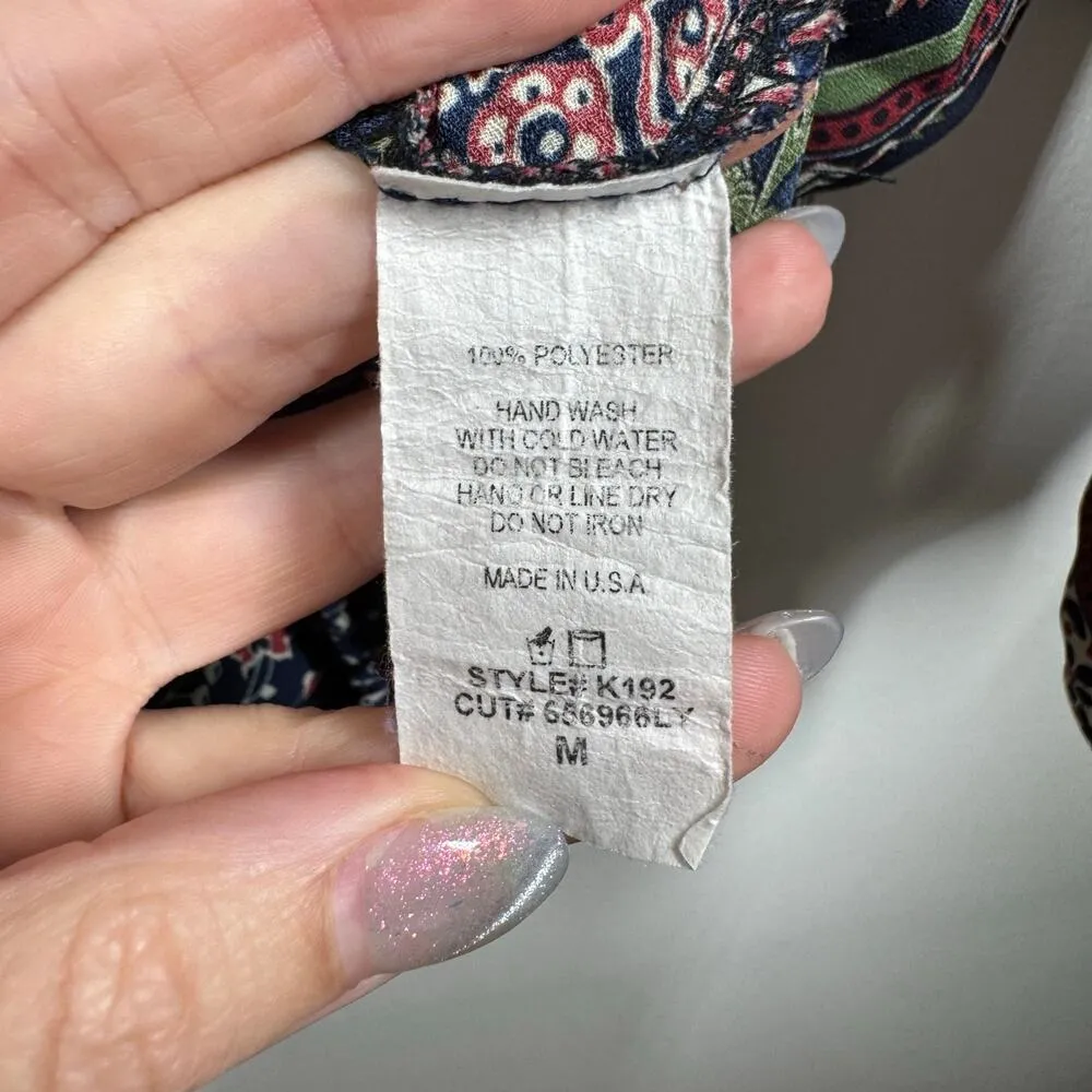 Poetry Faux Wrap Surplus Blouse Top Women M Blue Floral Drapy Boho Made in USA - Image 5