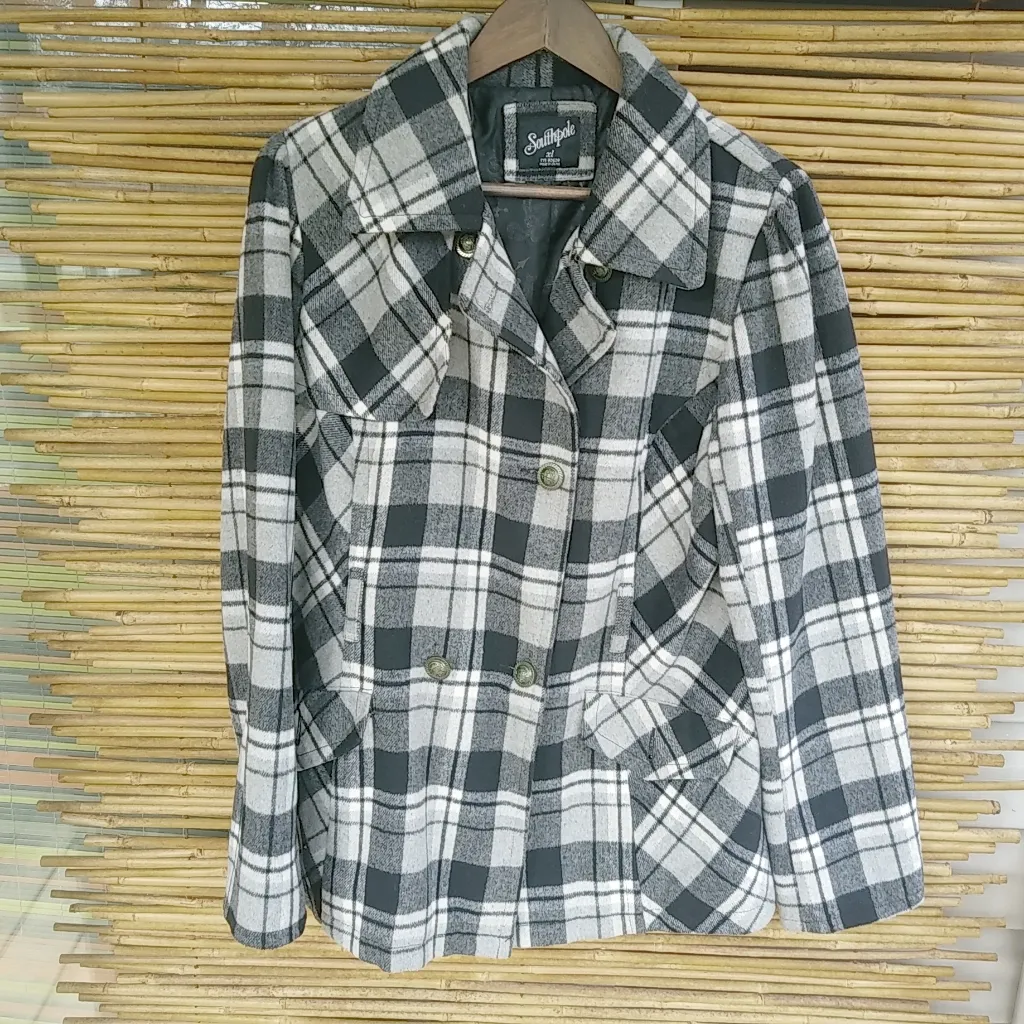 South Pole XL Double Breasted Plaid Coat Style Jacket Black - Image 2