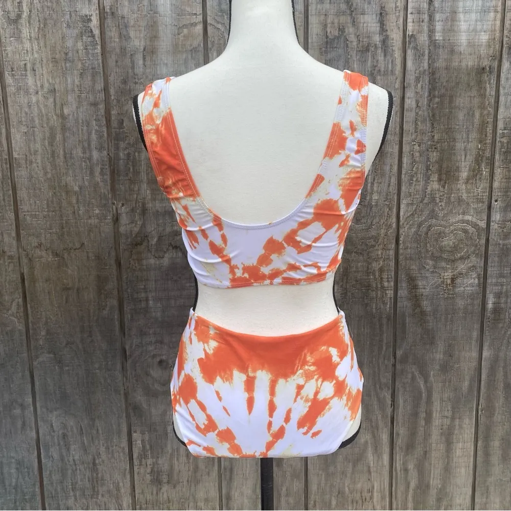 Knot Scoop Neck Orange Tie Dye 2 Piece Bikini Set Size M - Image 6