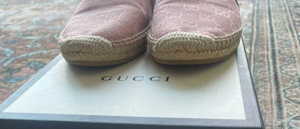 Gucci Pink GG Logo Canvas Espadrilles - Image 3