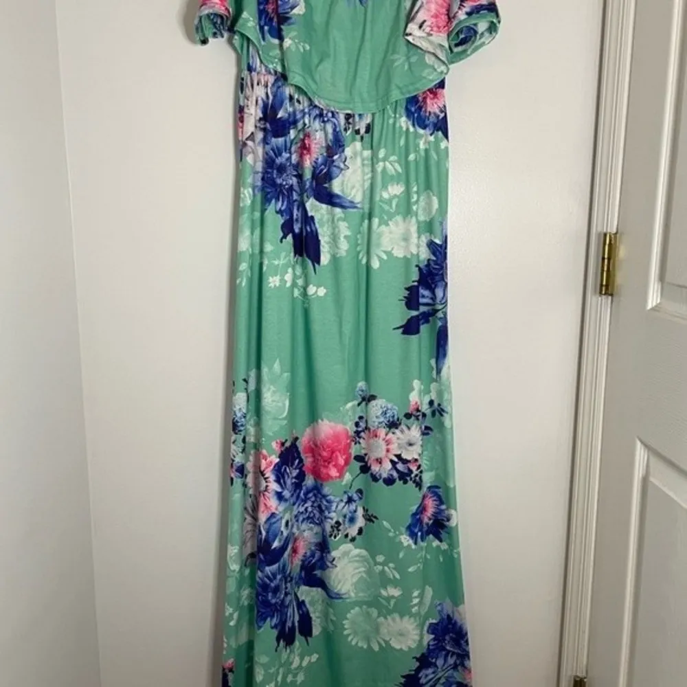 MINT FLORAL OFF SHOULDER MAXI DRESS Size Large - Image 3