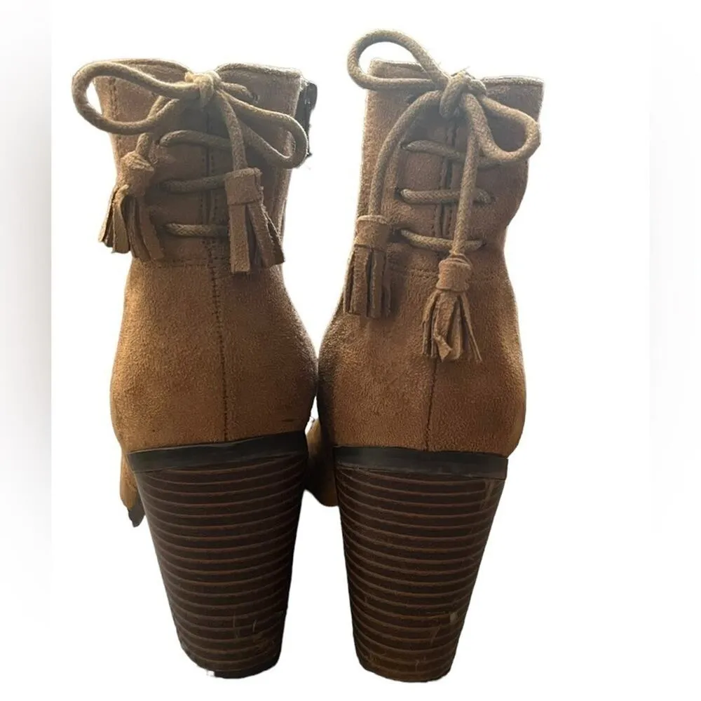 Parker & Sky Ankle Boots Size 8.5 Cognac Brown Faux Suede Block Heel 3.5” Zip - Image 4