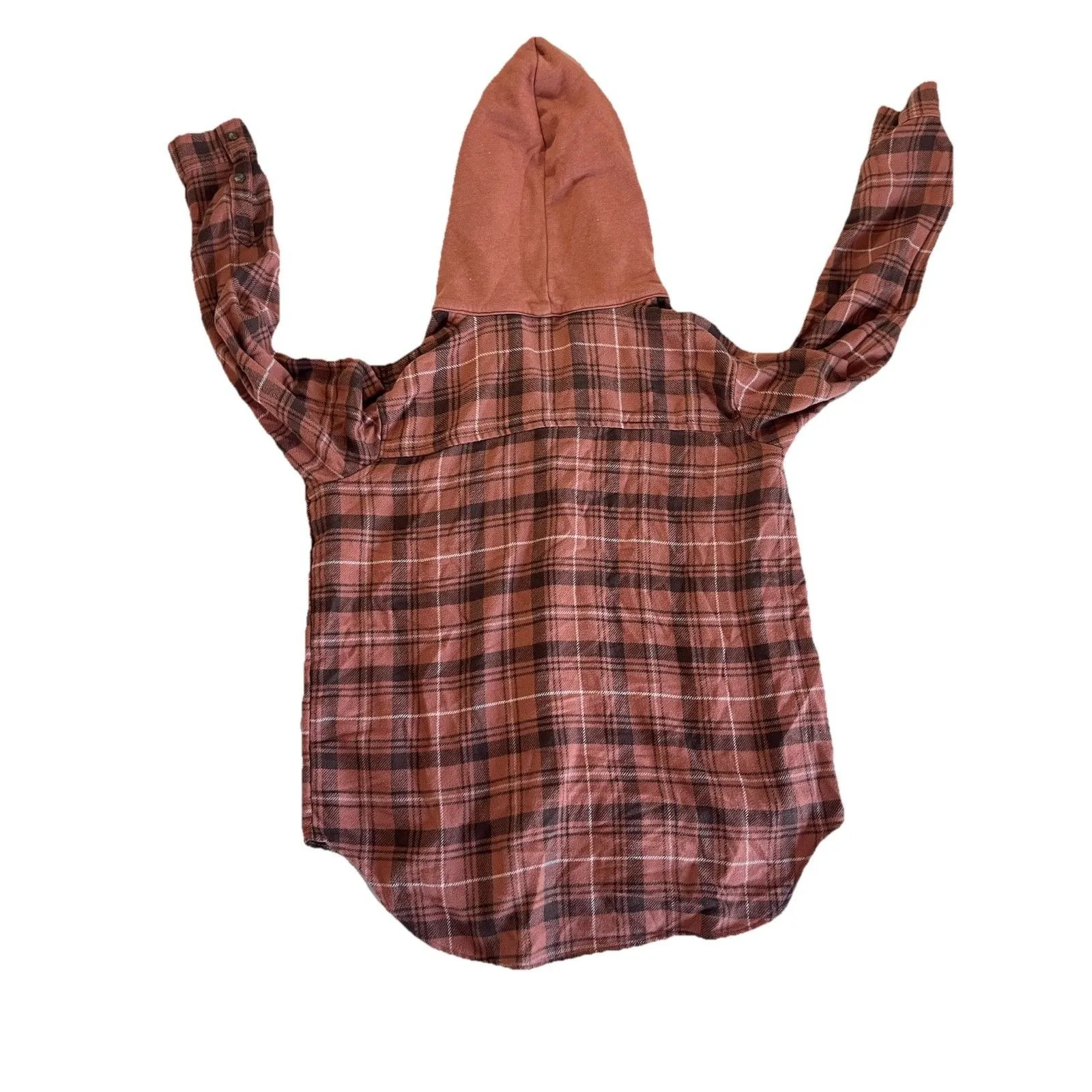 American Eagle Hooded Plaid Flannel Shirt Size X-Small Earth Tones - Image 3
