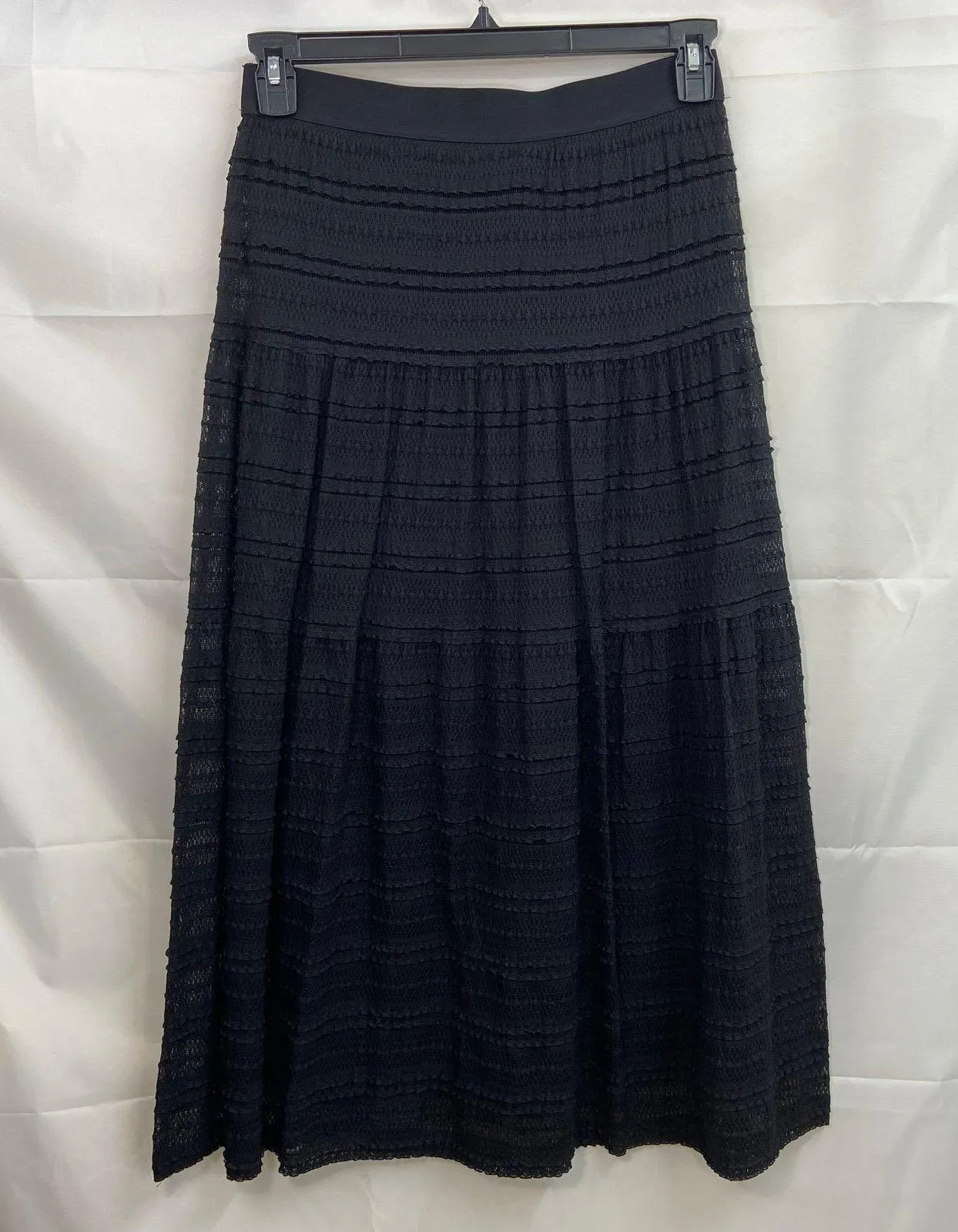 Vintage Max Studio women's black pull on lace lined elastic stretch a-line skirt - Image 3