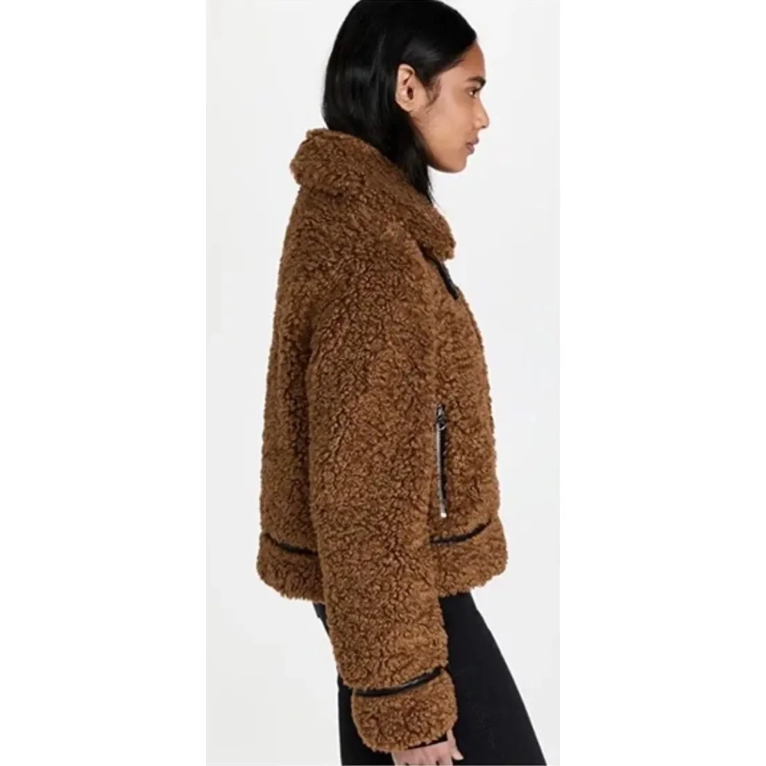 Stand Studio Audrey Brown Shearling Jacket with Black Accents - Image 9