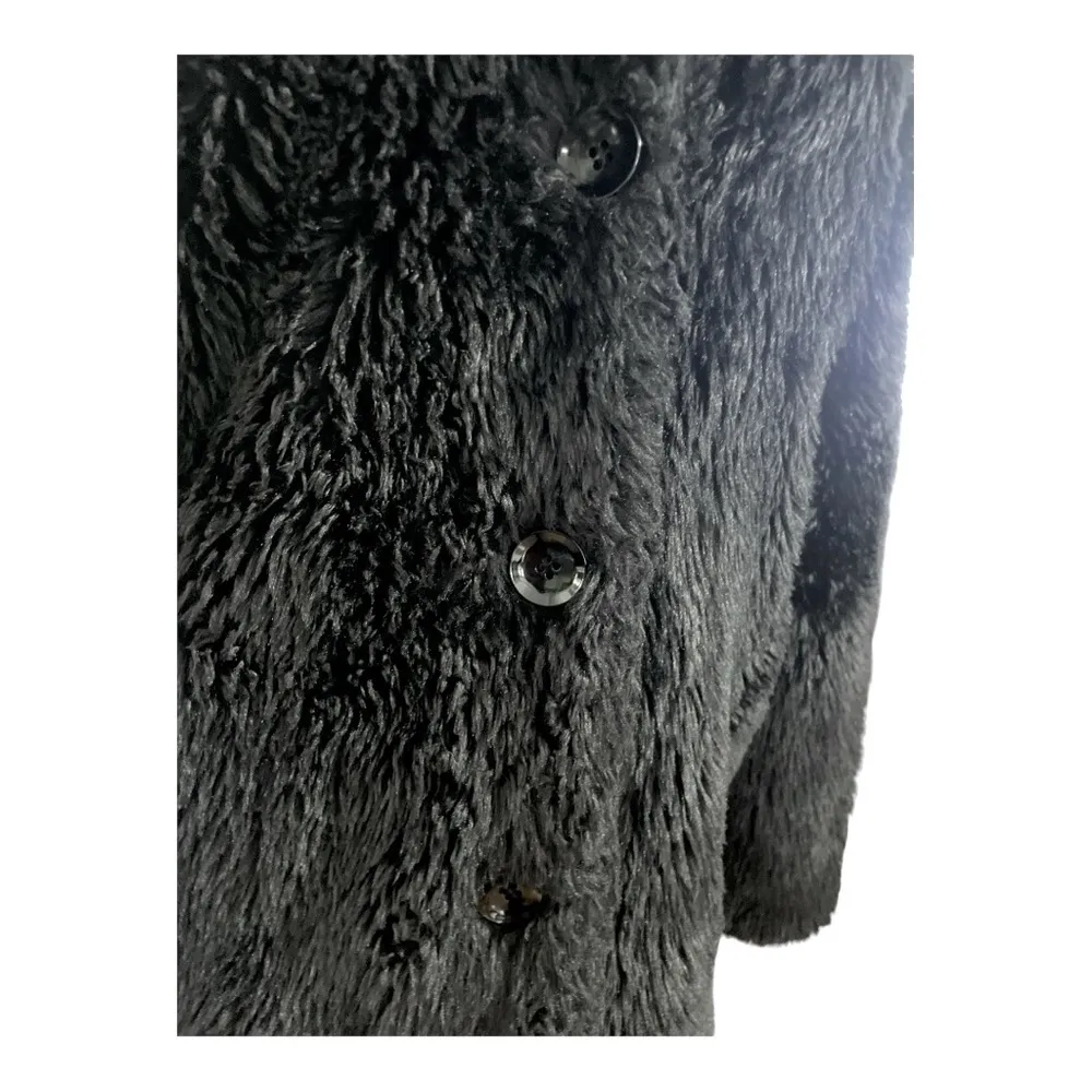 Blanc Noir Black Faux Fur Coat Sz S Super Soft Plush Jacket Thigh Length. - Image 5