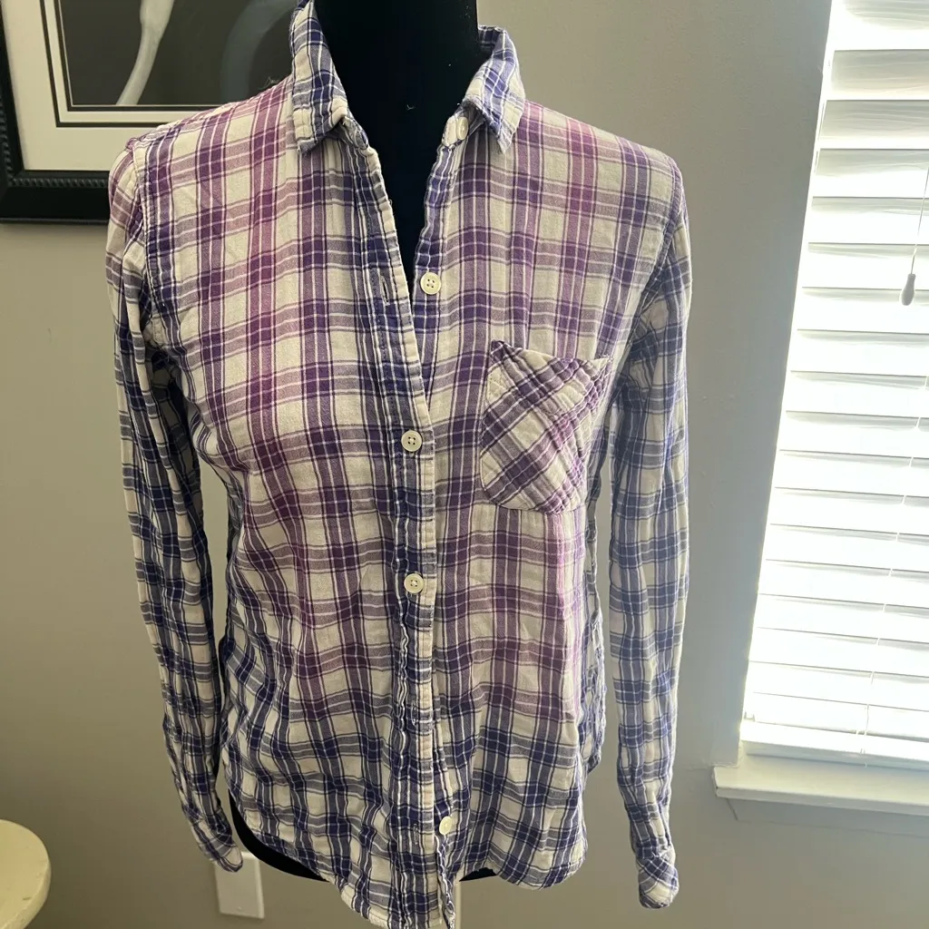 Current Elliott plaid purple‎ ombre cotton button down shirt size 1-small - Image 4