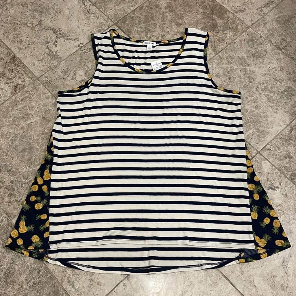 Westport Dress Barn Pineapple Striped High Low Tank Top NEW Size XL - Image 2