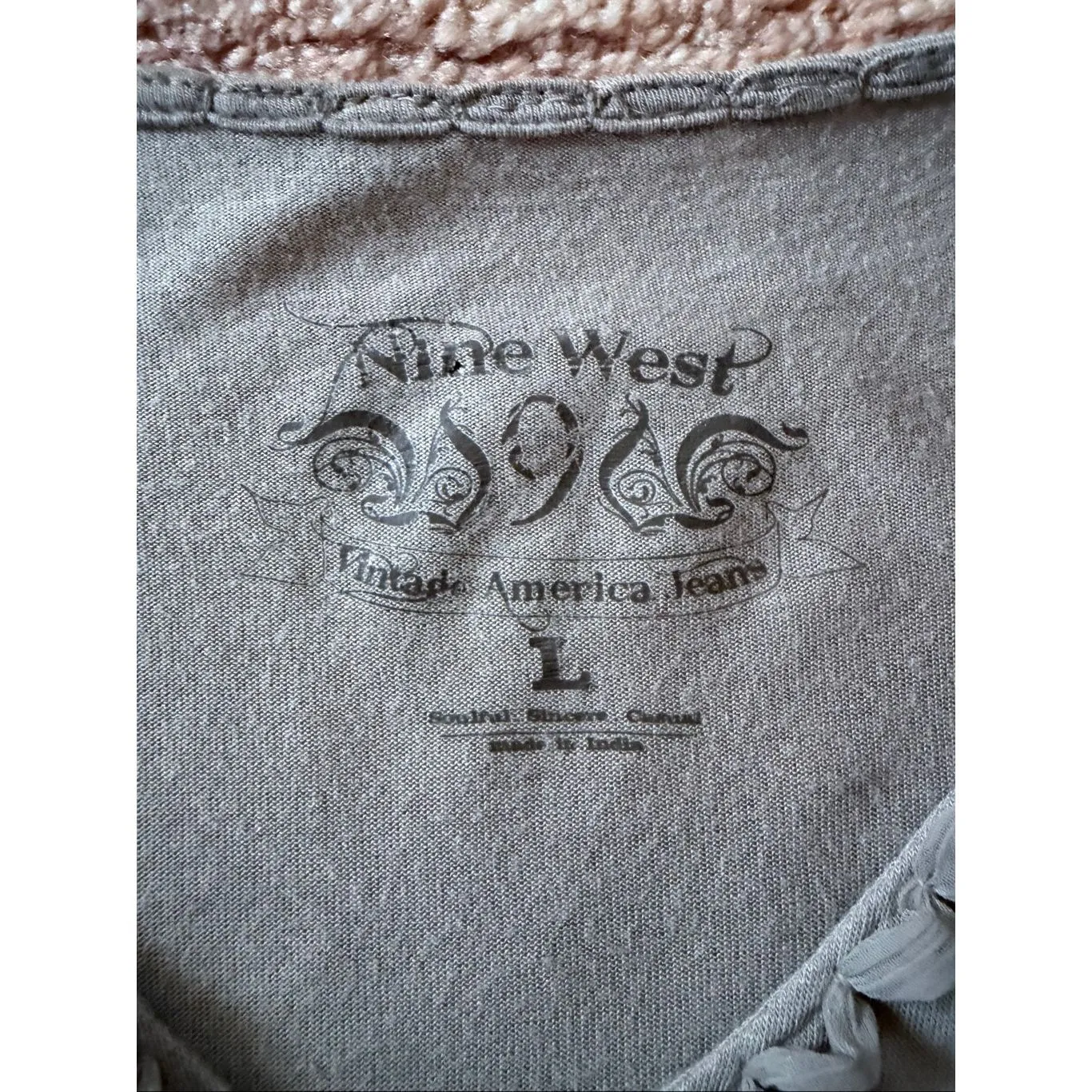 Nine West  996 Beaded Beige Boho Top Tunic Size L - Image 2