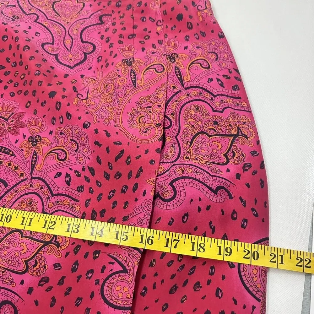 Worthington Womens Skirt Pink Paisley 100% Silk Long Faux Wrap Zip Size 10 - Image 7