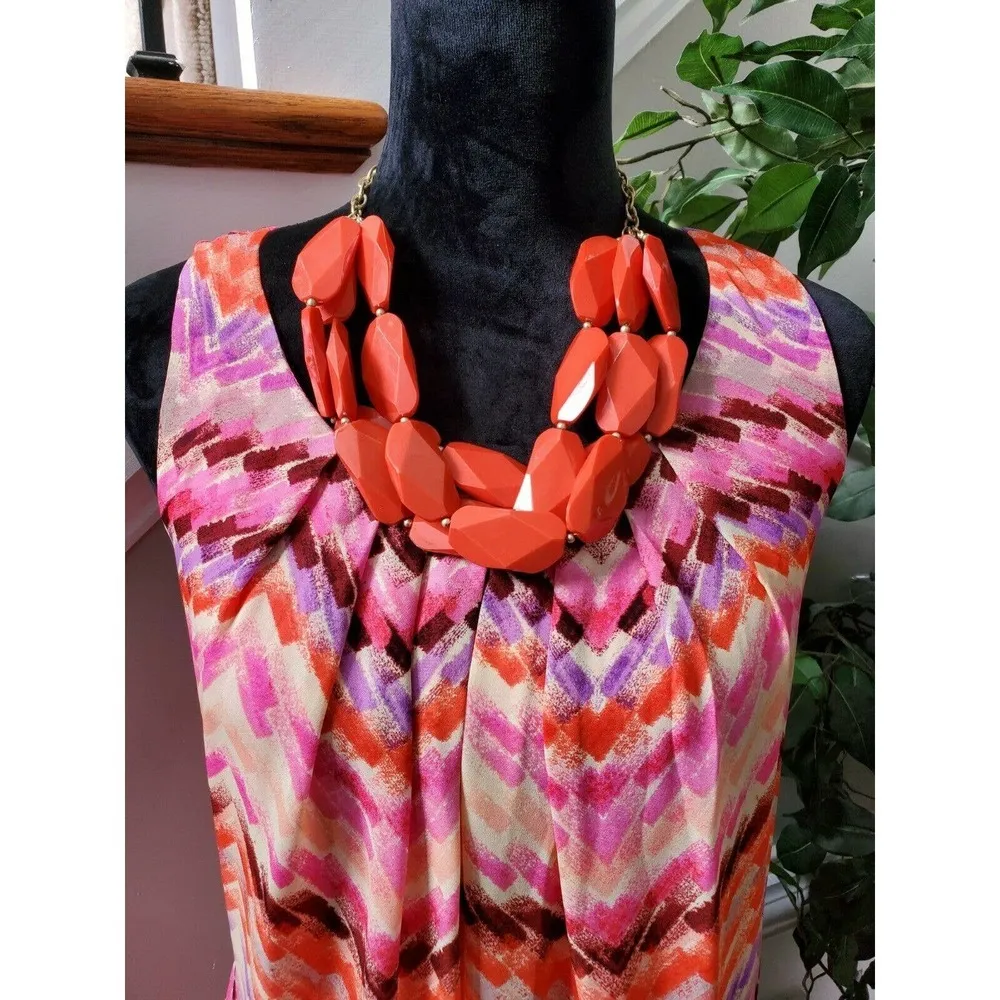 Sunny Leigh Women Multicolor Polyester Scoop Neck Sleeveless Knee Length Dress S - Image 2