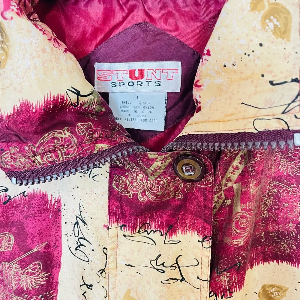 STUNT SPORTS Vintage 90's
Floral Silk Harrington
Windbreaker Festival Jacket L Red Size L - Image 4