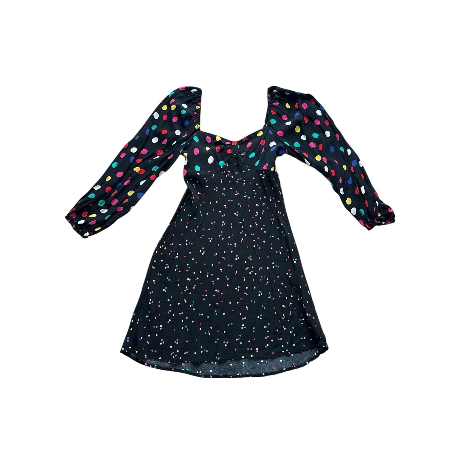 RIXO Target Dress Women's 0 Black Multicolor Polka Dot Puff Balloon Sleeve Smock - Image 3