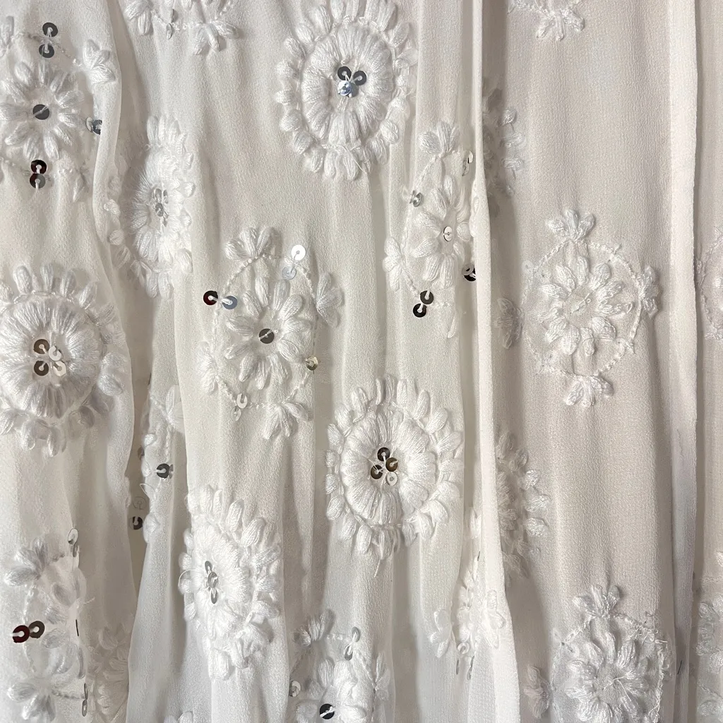 Soft Surroundings Athena White Floral Embroidered Sequin Open-Front Coverall OS - Image 7