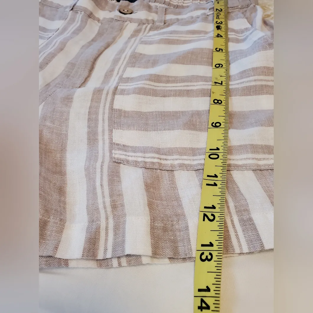 Tahari Beige & White Linen Striped Shorts Women’s Size S - Image 5