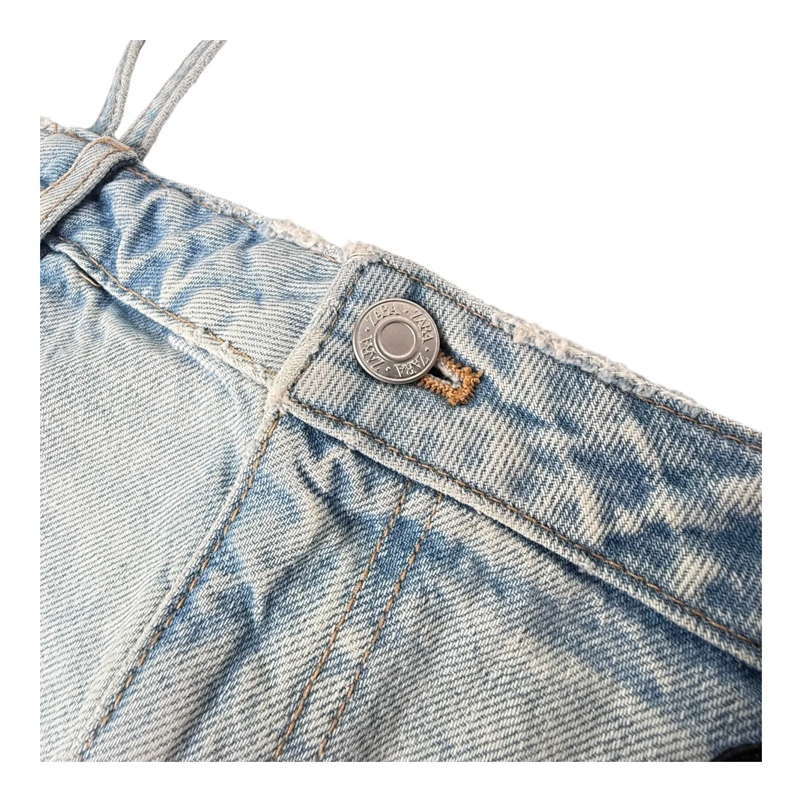 NEW ZARA Denim CROP TOP Spaghetti Strap Jean Short TANK Shirt Women's SM Blue! - Image 5