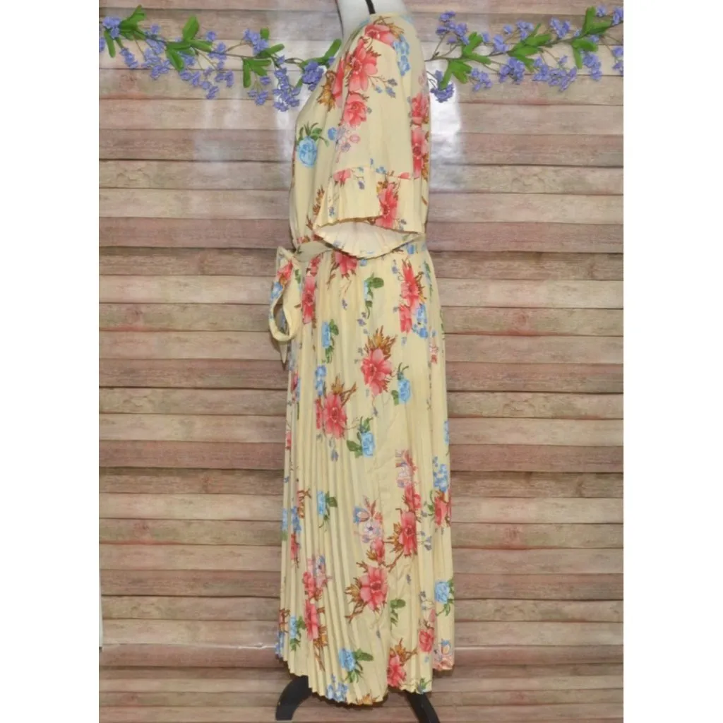 Shein Curve Womens 3XL Butter Yellow Floral Maxi Dress Faux Wrap Cottage Core Size undefined - Image 6