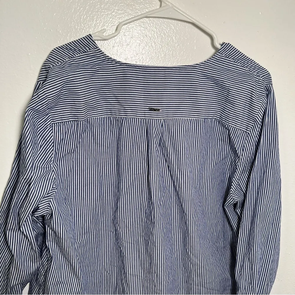 Nautica Split Neck Tunic Top Blue White Stripes - Image 8