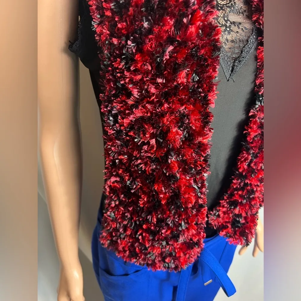 Scarf Red And Black Feathery Soft Neck Warming Casual Versatile - Image 2