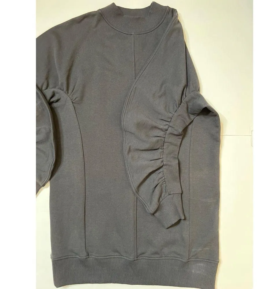 H&M Charcoal Gray Ruched Long Sleeves Sweatshirt Mini Dress Sz S Women - Image 6