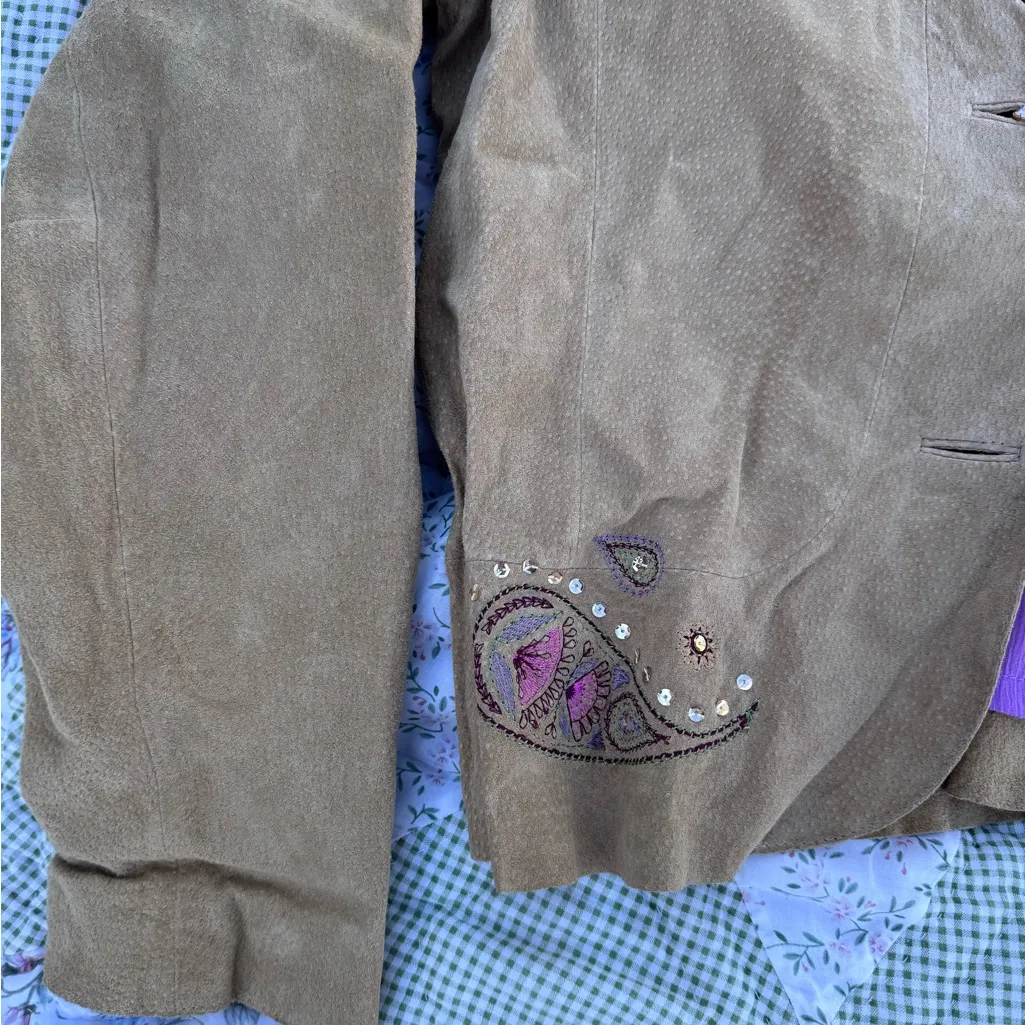 Vintage Y2K Genuine Leather Suede Jacket Mini Skirt Set Embellished - Image 10