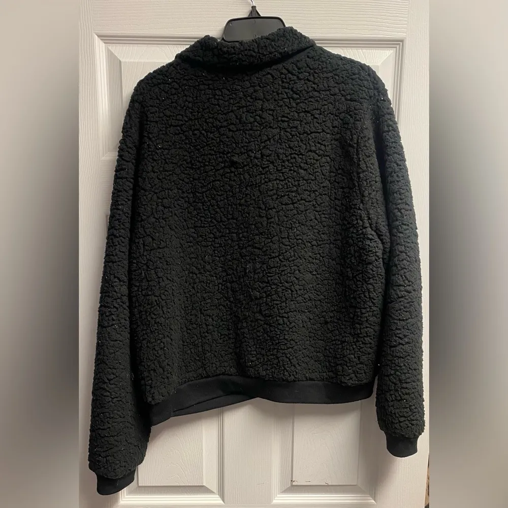lily White Black Fuzzy/ Sherpa Zip-Up Jacket Size XL - Image 4