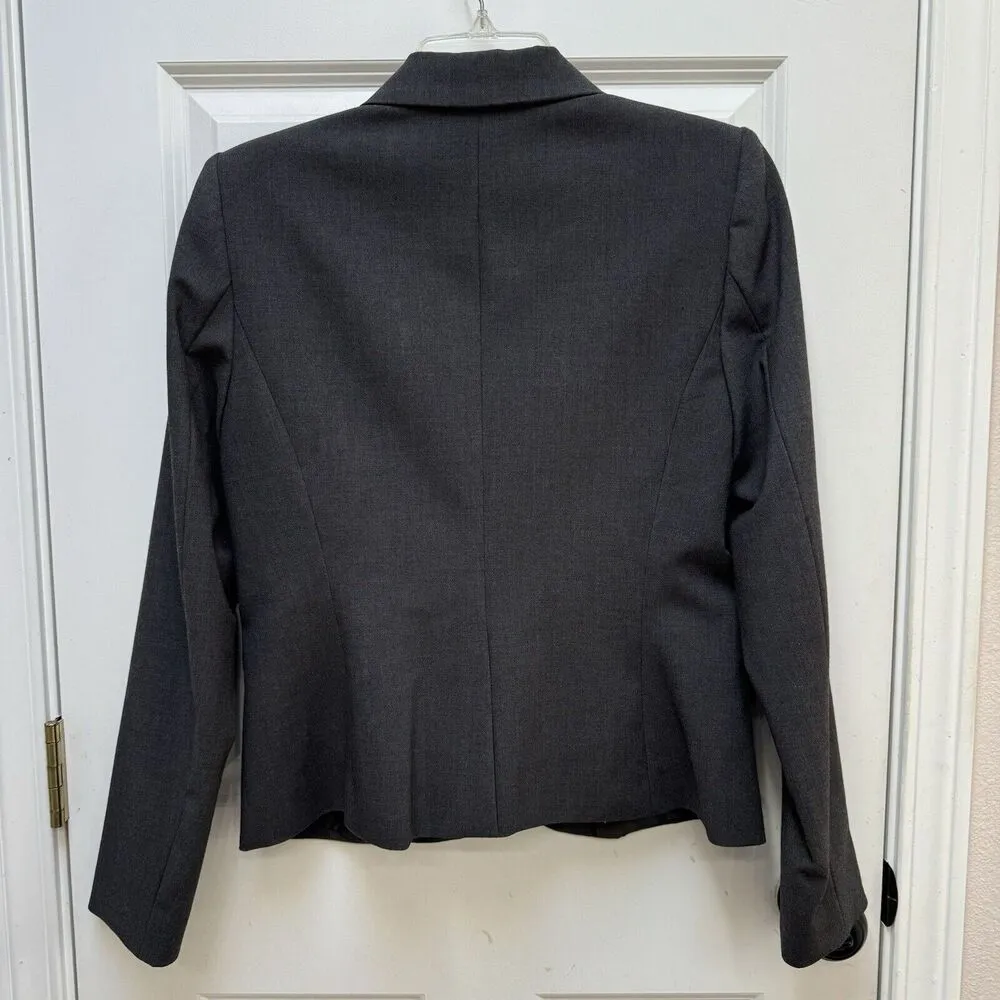 CALVIN KLEIN Gray Mid-length Blazer Suit Jacket Size 6 Lined Single-Breasted - Image 3