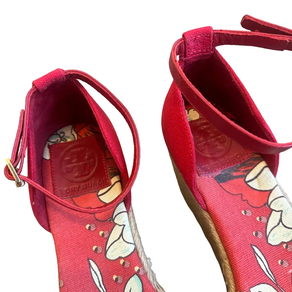 Tory Burch Sherri Floral Print Wedge Sandals Wedges Espadrilles Size 8 Women's - Image 6