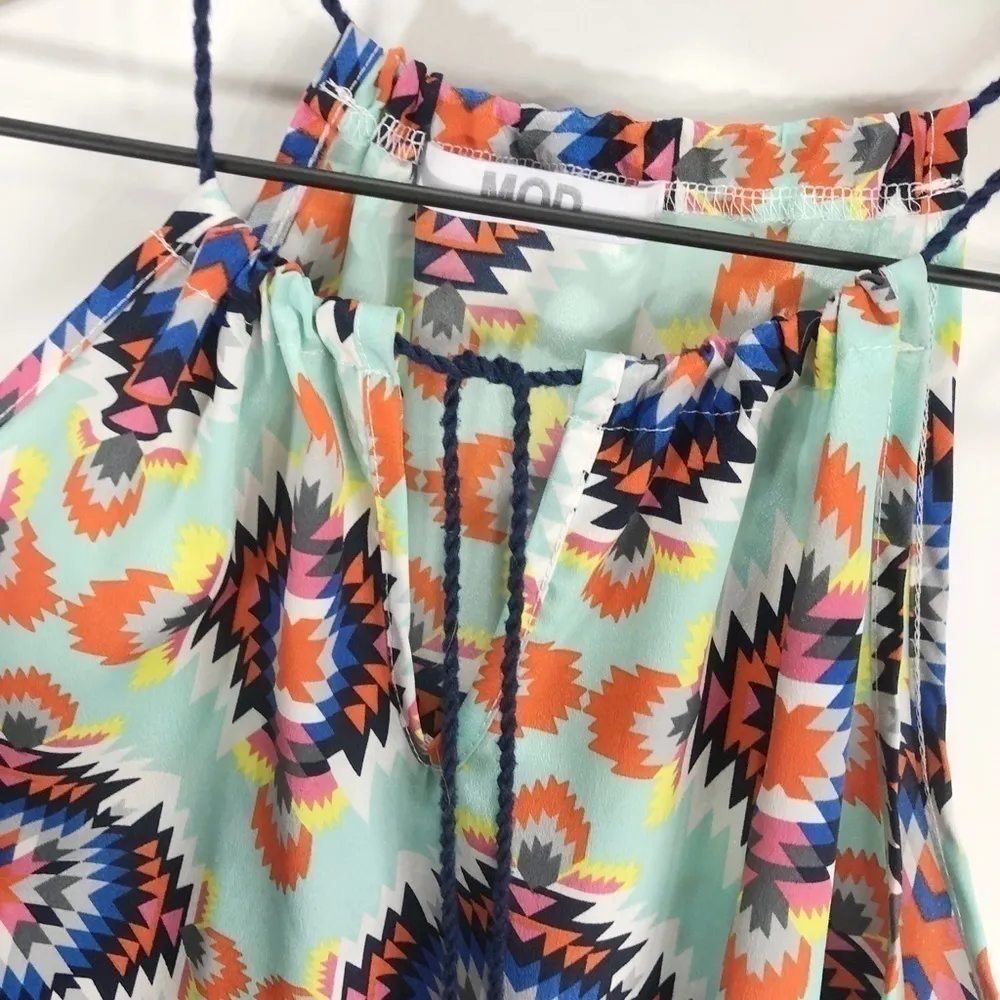 MOD Blue Aztec print sleeveless tassel blouse - Image 5