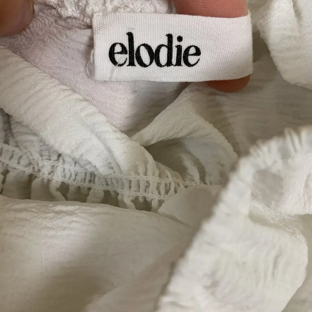 Elodie White Smocked Puff Sleeve Crop Top Blouse Women M Cottagecore Trendy Cute - Image 3