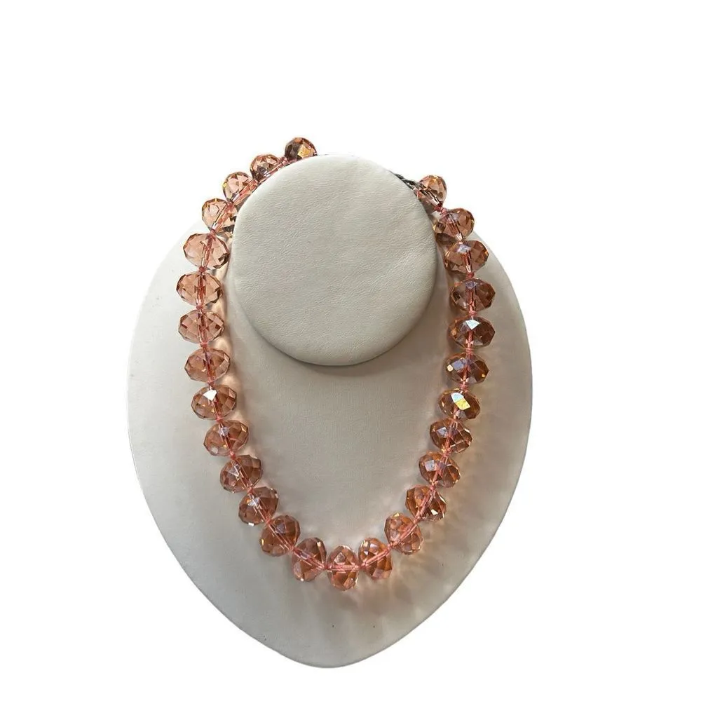 Large rose pink beaded crystals statement necklace - Image 2