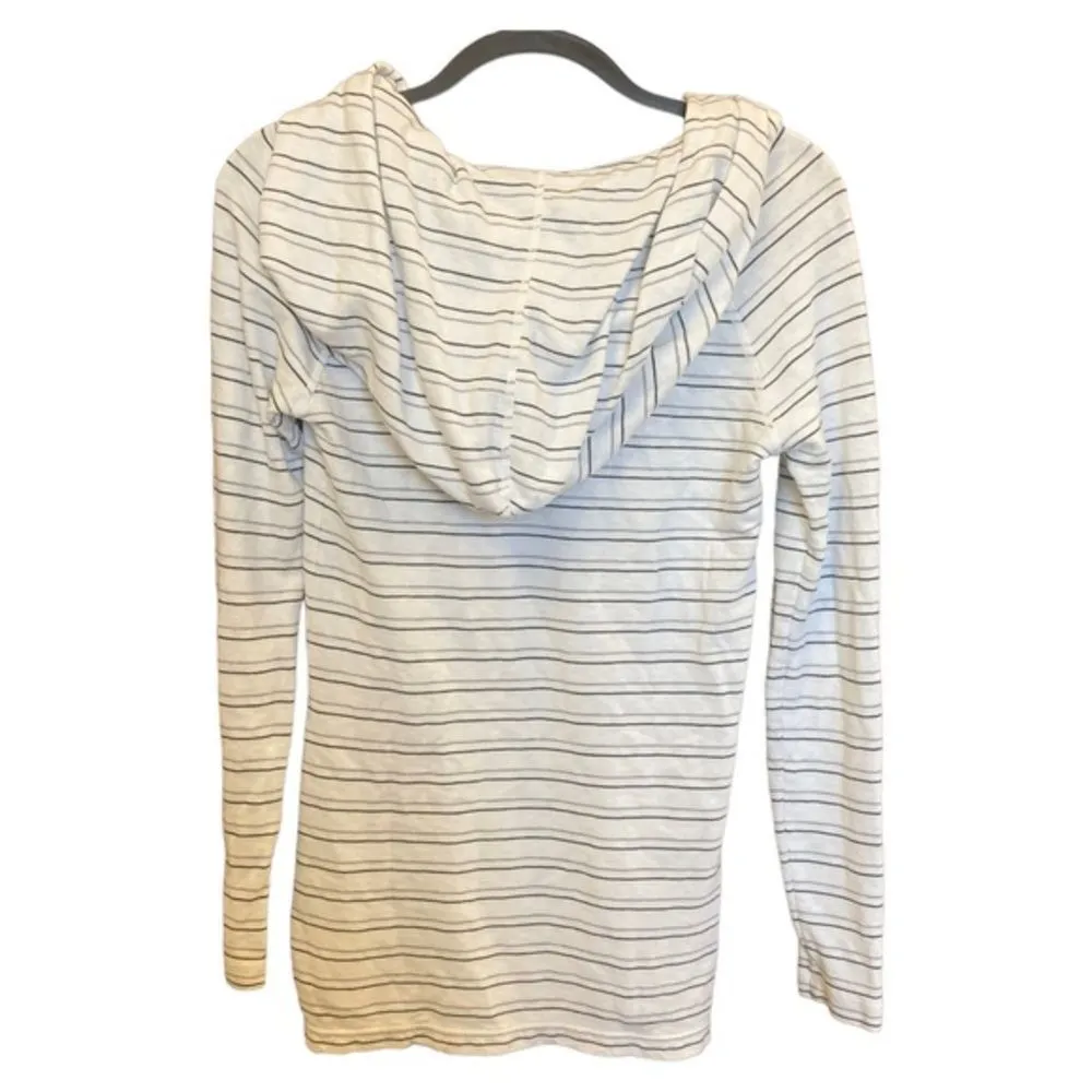 James Perse Hoodie Pullover Sweater Pocket Striped Gray and White Size Small - Image 2