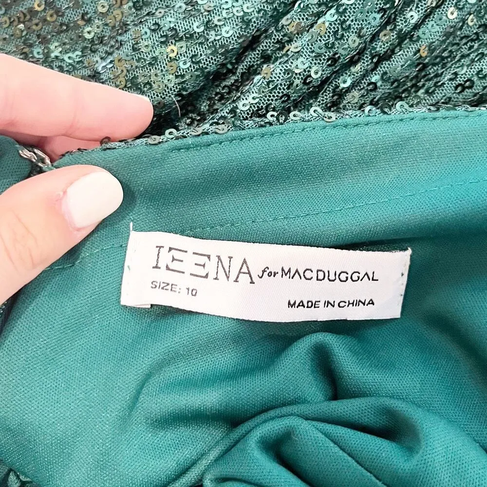 Ieena for Mac Duggal Sequin Formal Halter Maxi Gown Dress Bottle Green 10 - Image 3