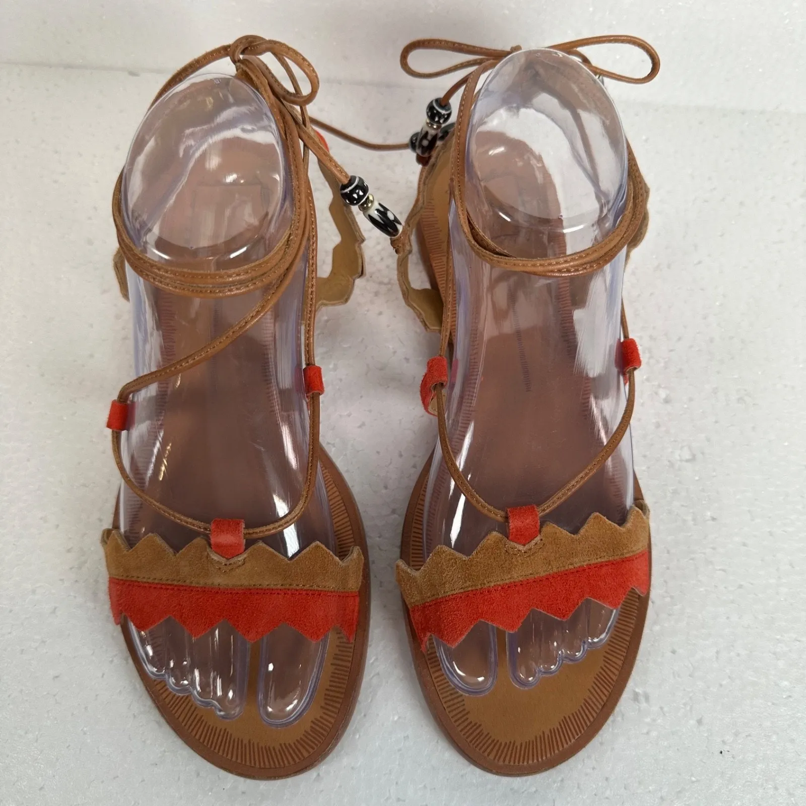 Dolce Vita Pedra Suede Gladiator Sandals Women's 8 Brown Red Beaded 1" Wedge - Image 3