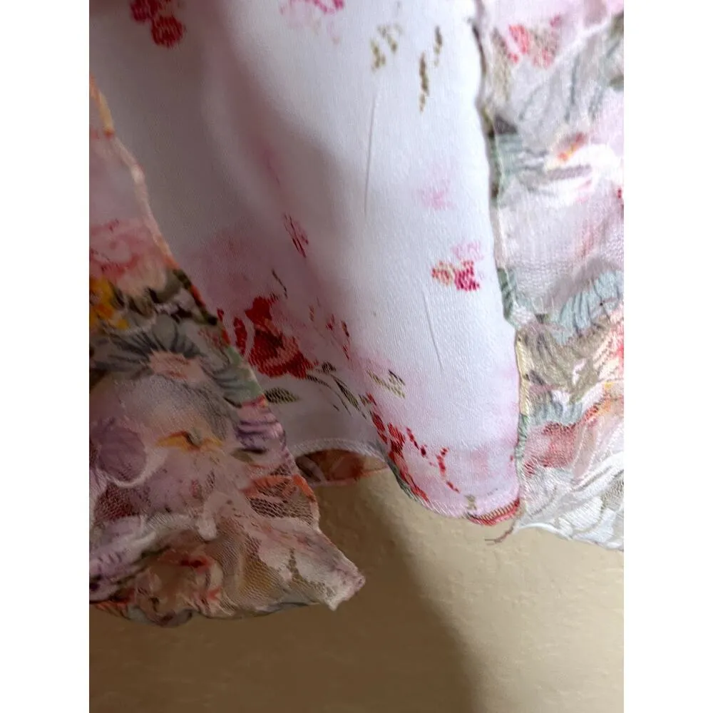 Brittany Black women's size L top white/pink lacy floral high - Image 6