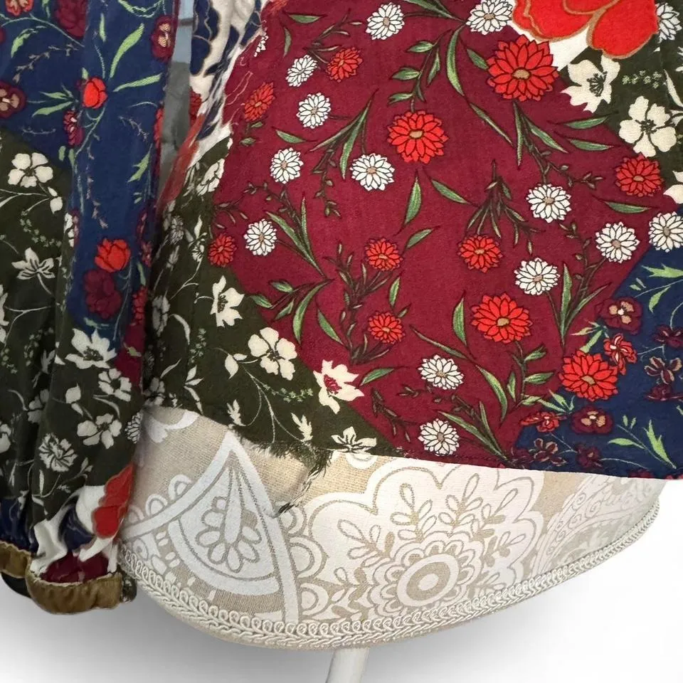 Zara Women's M Long Sleeve Floral Top Patchwork Boho Blouse Fall Cottagecore - Image 3