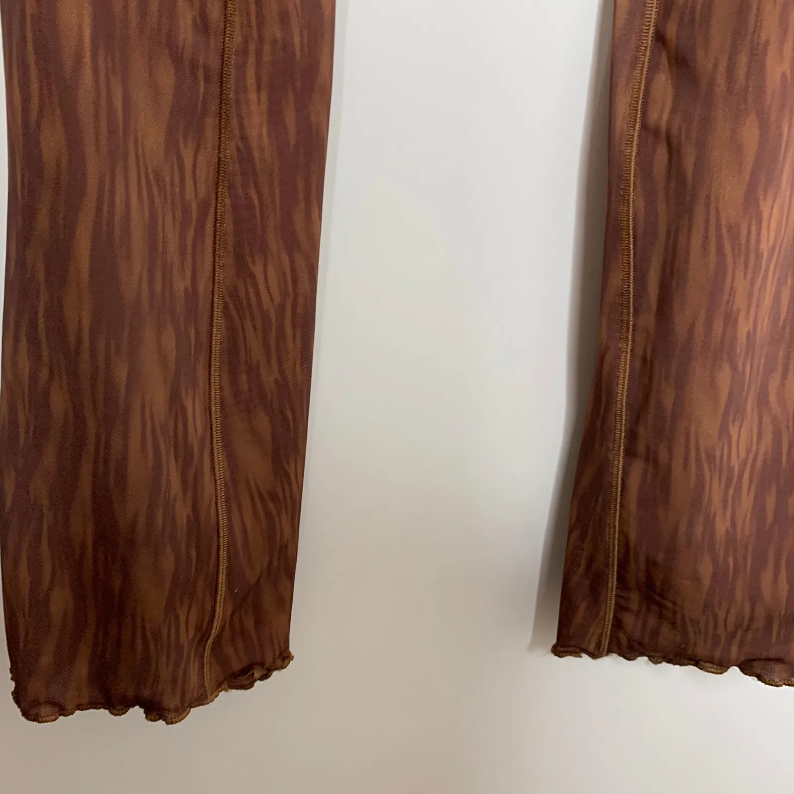 House of CB Erin Mesh Chocolate Brown Print Flare Pants Womens Small - Image 12