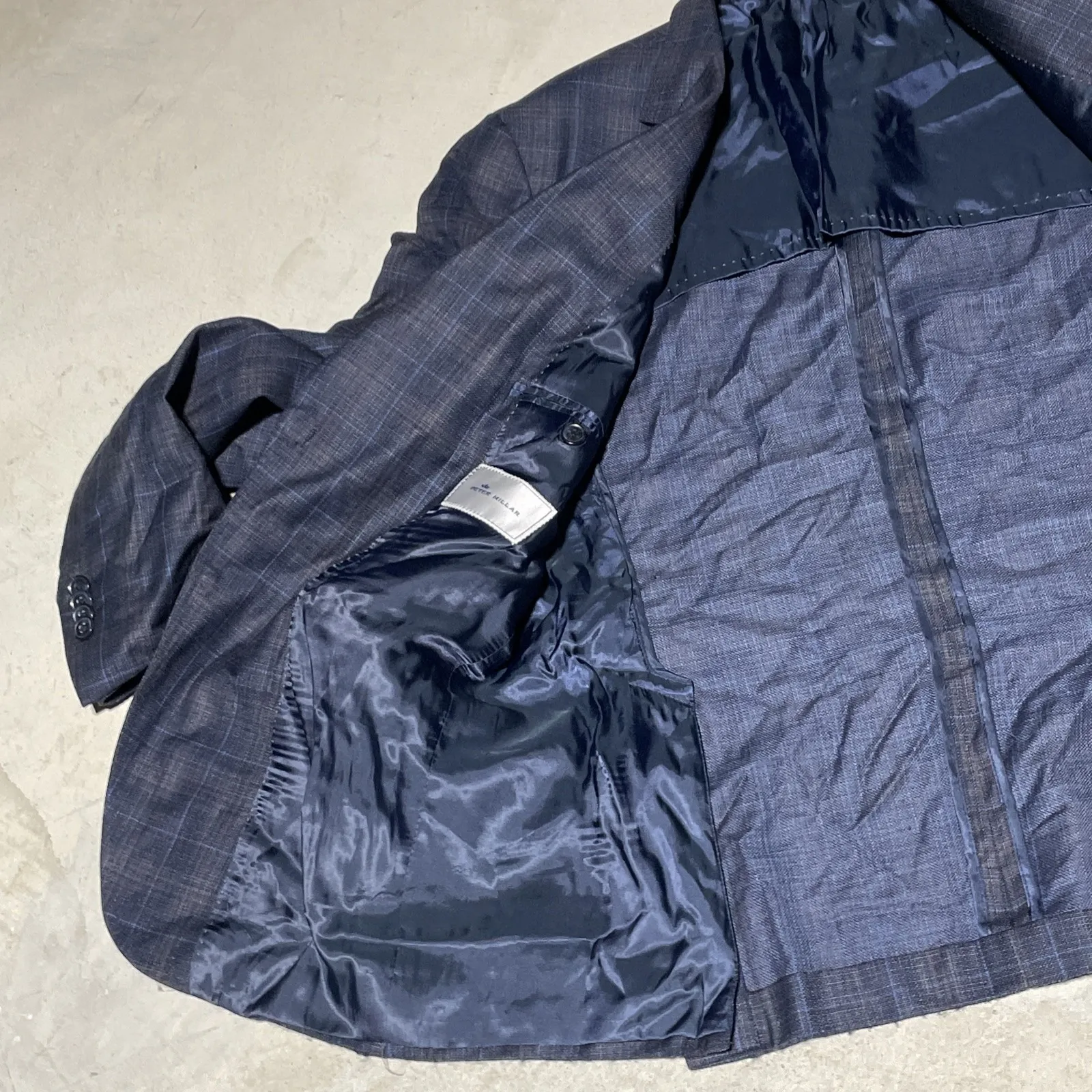 Peter Millar Windowpane Crown Soft Men's SZ L Short Blue Blazer Wool Silk Linen - Image 11