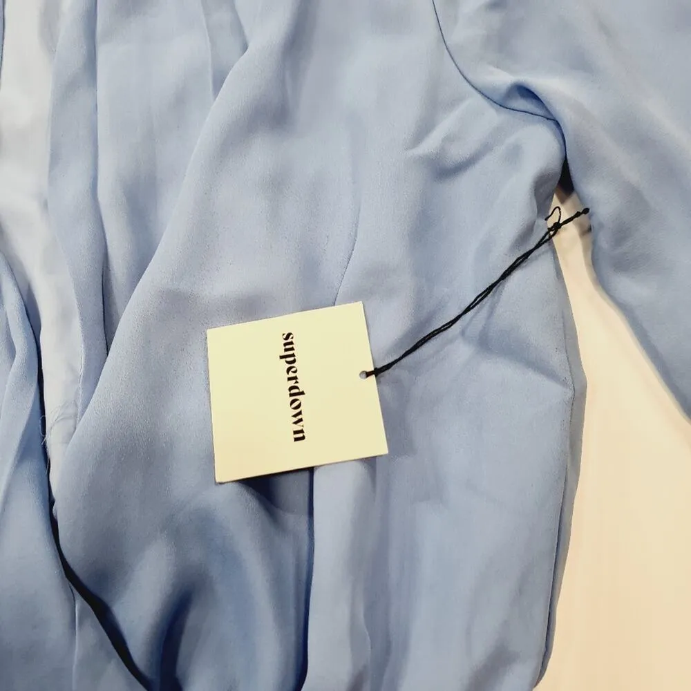 superdown  Kaycie Drape Neck Romper in Blue Medium - Image 6