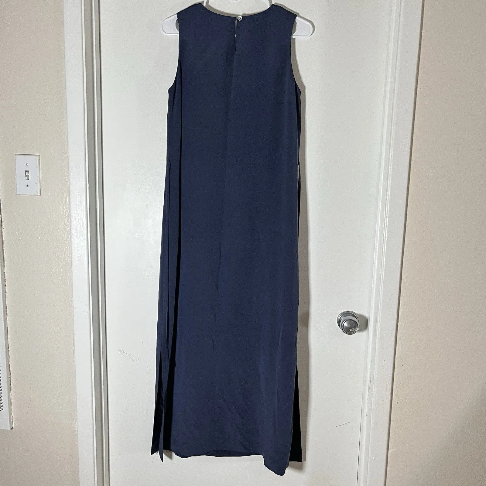 Valerie Stevens Navy Dress Womens 6 Blue Shift Silk Classic Minimalist Lined - Image 2