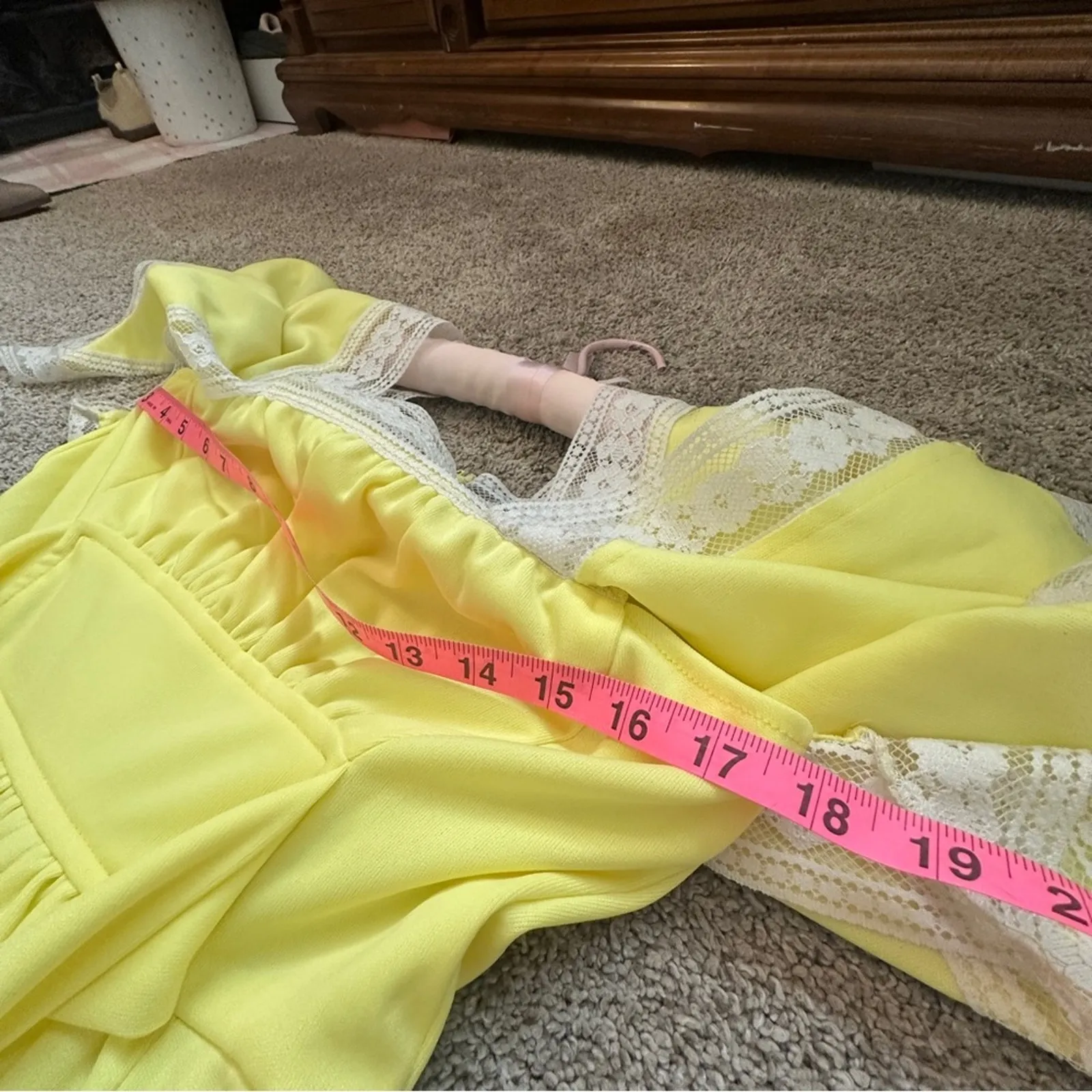 Vintage 70s JCPenney Sz 5 Yellow Maxi Dress with Lace Trim Crochet Boho - Image 8