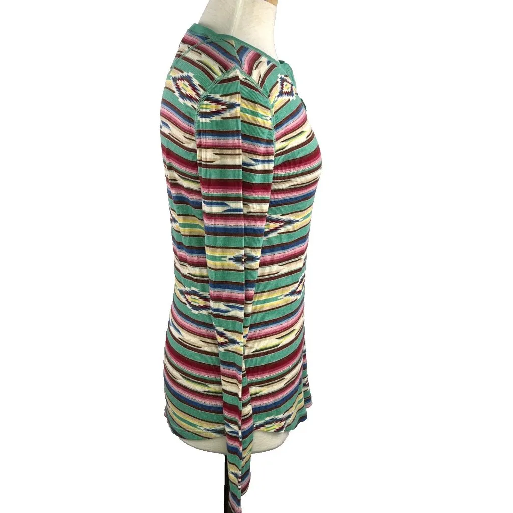 Ralph Lauren Chaps Sz M Aztec South Western Thermal Henley Top 100% Cotton Boho Green Size M - Image 5