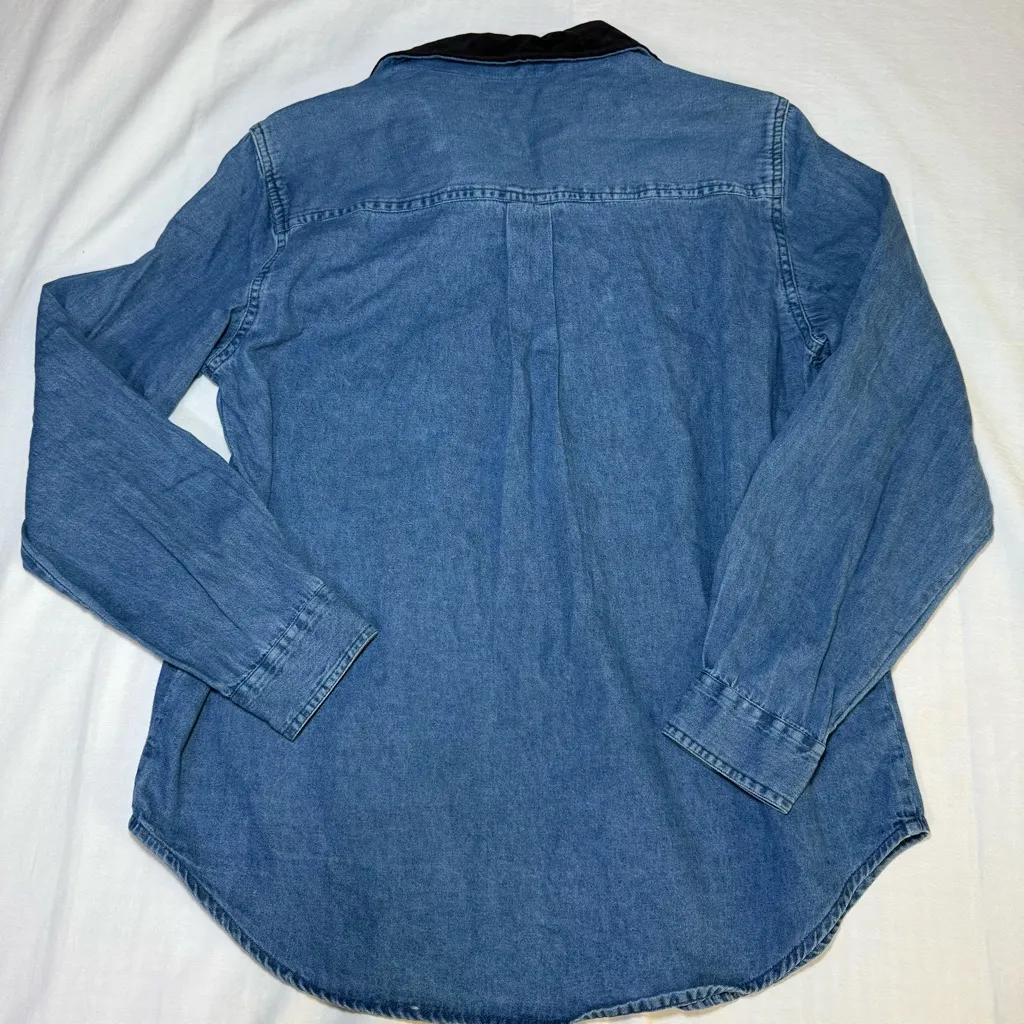 Victoria Jones Women Denim Top Size PM Christmas Toy Soldier Embroidered Velvet Blue - Image 10