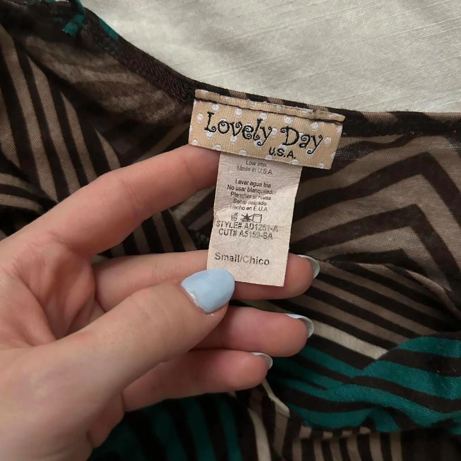 Lovely Day Y2K paper tag vintage Brown blue chevron pattern babydoll dress - Image 2