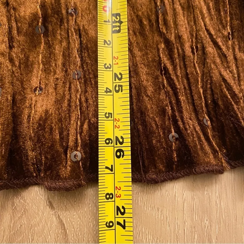 NWT Y2K Brown Crinkle Velvet Gold Sequin Waist Tank Top Made in USA Size XL - Image 9