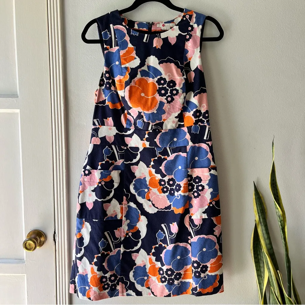 Boden•Flower Power Shift Dress 100% Cotton•sz 10 Blue - Image 3