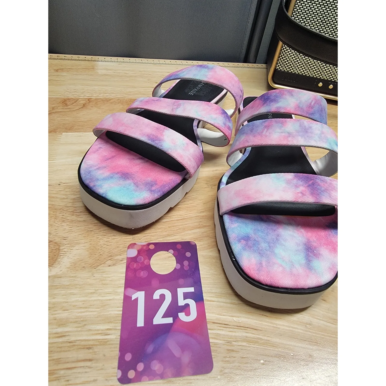 Rampage Ally Strappy Slide Sandals Women's Pink Purple Tie Dye Platform Open Toe - Image 6