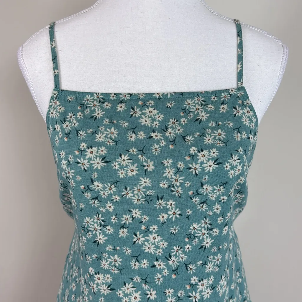 American Eagle Backless Linen Blend Daisy Print Mini‎ Dress Teal Size Medium - Image 4