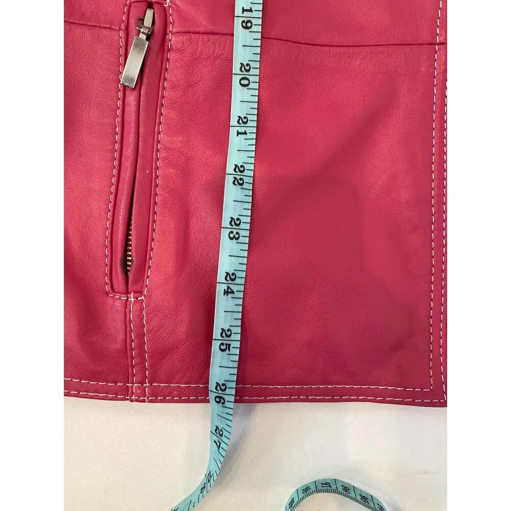 Chico’s Pink Leather Jacket Moto Zipper Jacket Sz 16 Long Sleeve Lined Pockets - Image 13